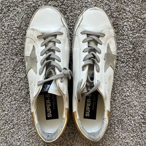Golden Goose White and Gold Super-Star Sneakers